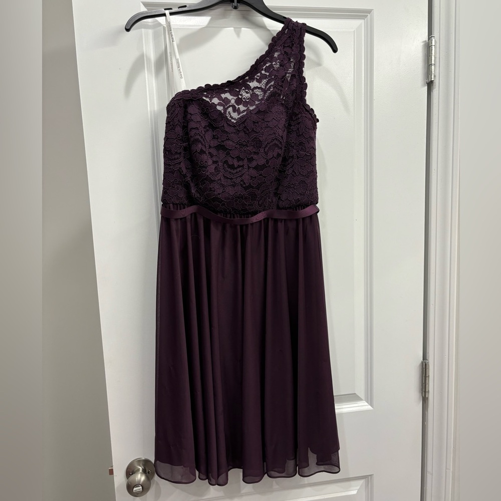 One shoulder David’s Bridal Bridesmaid dress